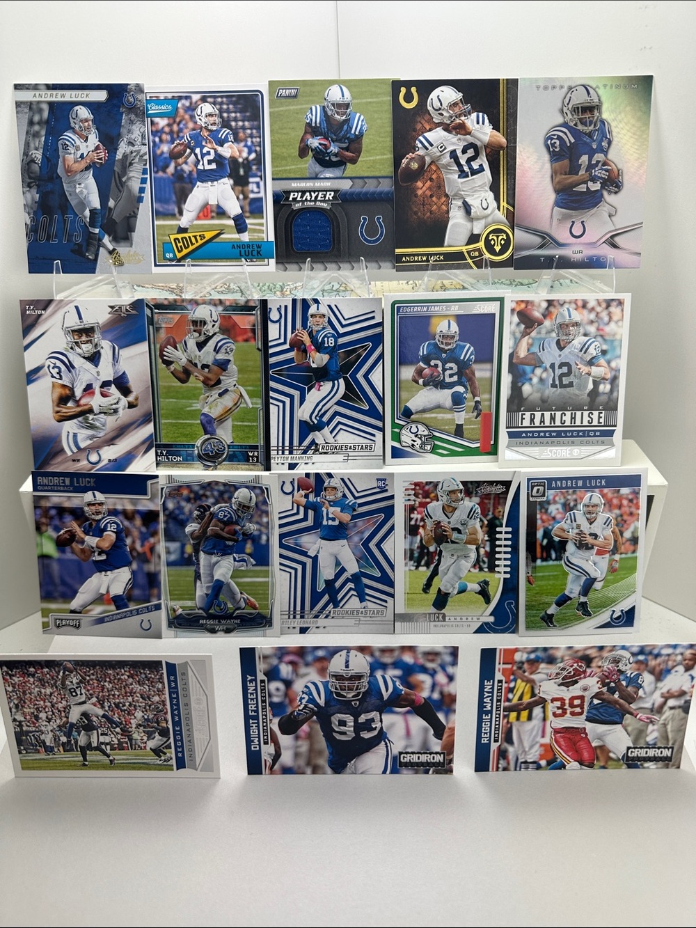 Andrew Luck Colts lot of 18 w/TY Hilton, Reggie Wayne & Marlon Mack Patch card